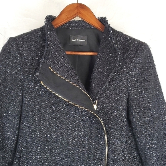 Club Monaco Black Tweed Moto Jacket - Picture 2 of 7